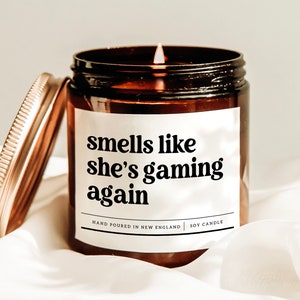 Smells Like She&#39;s Gaming Again Candle, Gamer Girl Candle, Nerdy Wife Gift, Funny Video Game Candle, Gaming Room Decor Candle, Scented Candle