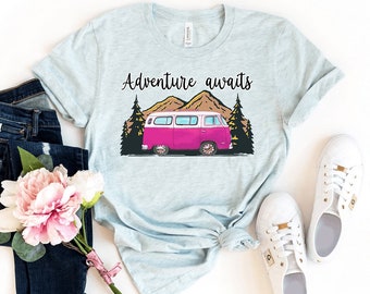Adventure Awaits T-shirt, Camping Shirt, Travel Gift, Hiking Tee, Nature Lover Top, Vacation Shirts, Outdoors T-shirt, Mountain Shirts