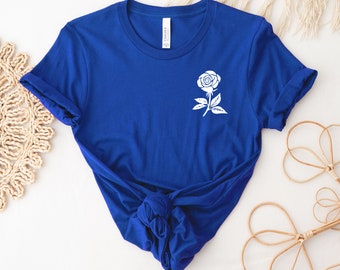 Rose bloemen T-shirt, bloemenshirt, Rose Top, herfst Tee, Pocket Top bloemencadeau, geperste bloemshirts, vintage Rose T-shirts, damestop