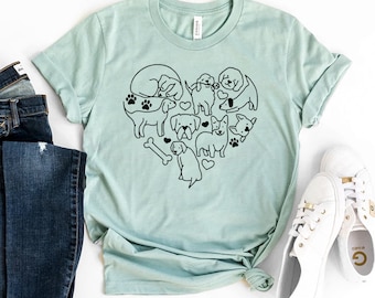 Camiseta de coração de cachorro, camisa de amante de cachorro, presente de animal de amor de coração, camiseta de coração de pata, blusa de amante de animais de estimação, presente de Natal, camisa de aniversário, camisa de mãe de cachorro