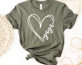 Yaya T-Shirt, Yaya Geburtstags-Shirt, bestes Yaya überhaupt Herzgeschenk, Großeltern-Shirt, Schwangerschaft enthüllen T-Shirt, Yaya Gigi Top, Frauen-Shirt