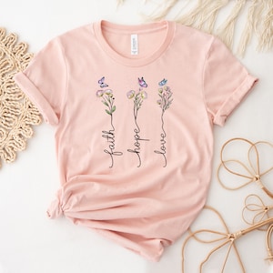 T-shirt Fede Speranza Amore, Camicia Speranza, T-shirt cristiana, Top religioso, Regalo della Chiesa, Camicie a croce verticale, T-shirt Fede, Camicia Grazia