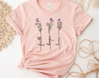 Faith Hope Love T-shirt, Hope Shirt, Christian Tee, Religious Top, Church Gift, Vertical Cross Shirts, Faith T-shirt, Grace Shirt