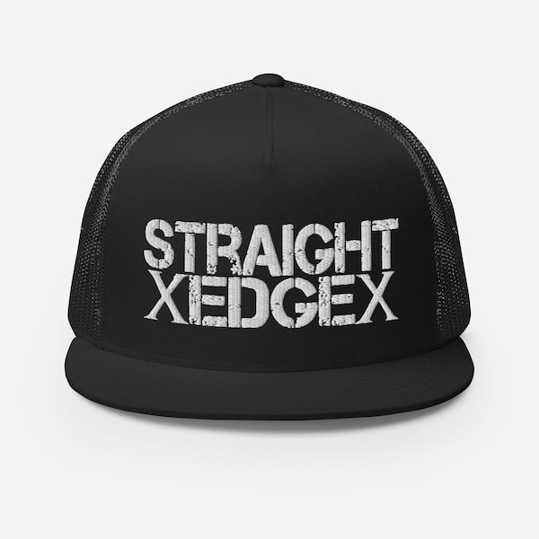 Straight Edge-Heavy Metal Punk Rock Trucker Hat-Drugfree Straight Edge Snapback Cap-Drug Free AA Sobriety Mesh Hat