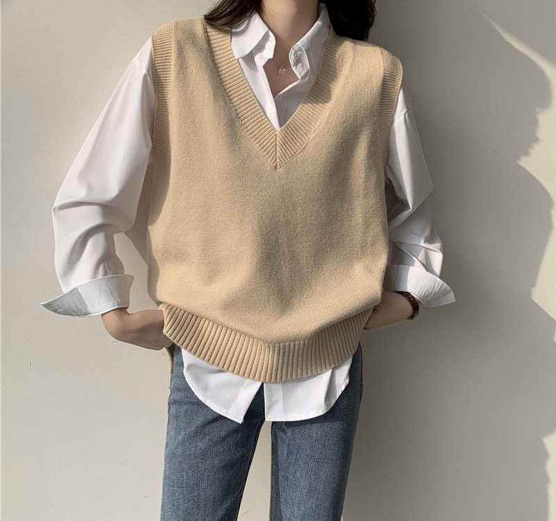 Fashion Korean Women Sweater Vest Autumn Winter Loose V Neck - Etsy