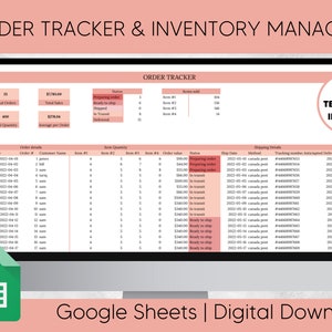 Order Tracker Spreadsheet, Inventory Manager, Order Tracker Google Sheets, Small Business Spreadsheet, Sales tracker, red