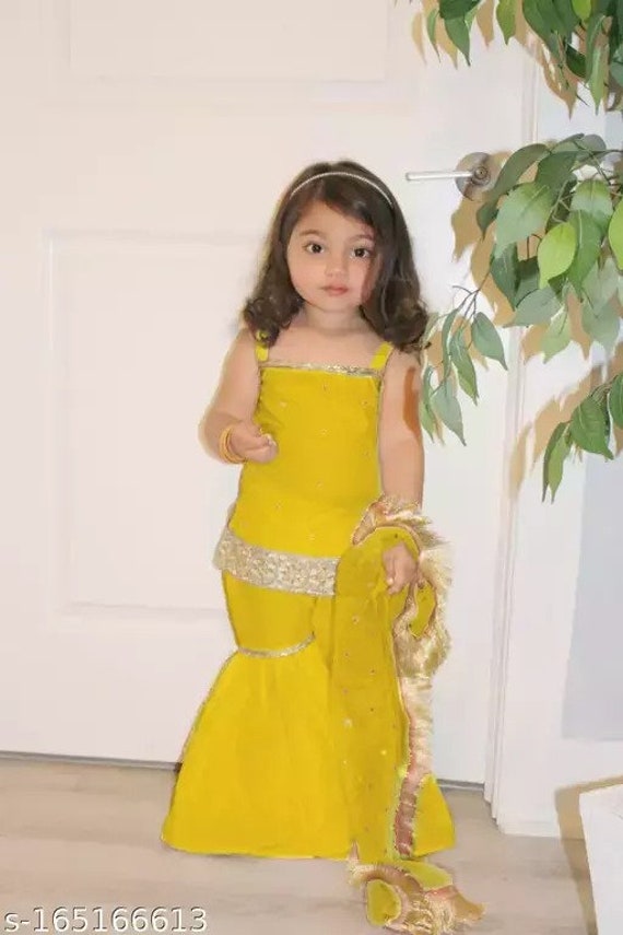 Indian Traditional Dress for Baby Girl Kids Kurti Palazzo / Sharara /girls  Wedding Wear / Silk Fabric/ Ethnic Wear Clothing Gift 