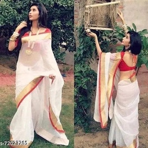 Sari indio para mujer, sari banarasi de seda cruda | Regalo de boda indio  Diwali tejido sari y blusa sin costura