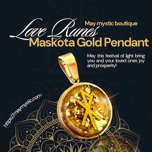 Pendentif amulette - Maskouta doré, runes, flocons d&#39;or 24 carats pour l&#39;amour et la prospérité