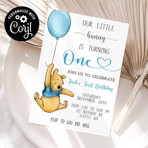 Our Little Hunny is Turning One Birthday Invitation, 1st Birthday Invite, First Birthday, Classic Winnie The Pooh, Instant Digital Download