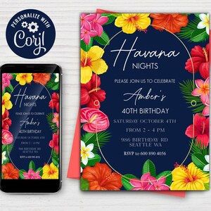 EDITABLE Havana Nights Invitation, Havana Nights Adult Birthday Invite ...