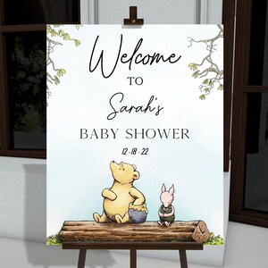 Classic Winnie the Pooh Baby Shower Welcome Sign, Pooh Party Decoration Welcome Sign, Editable Instant Digital Download, Printable Corjl C30