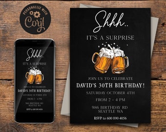 EDITABLE, Beer Surprise Birthday Party Invitation, 30th 40th 50th Adult Birthday Invite, DIY Instant Printable Digital Download