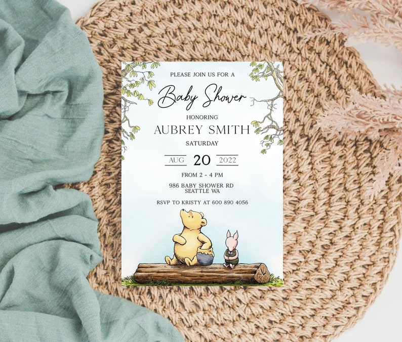 EDITABLE Classic Winnie Pooh Baby Shower Invitation A Little Etsy