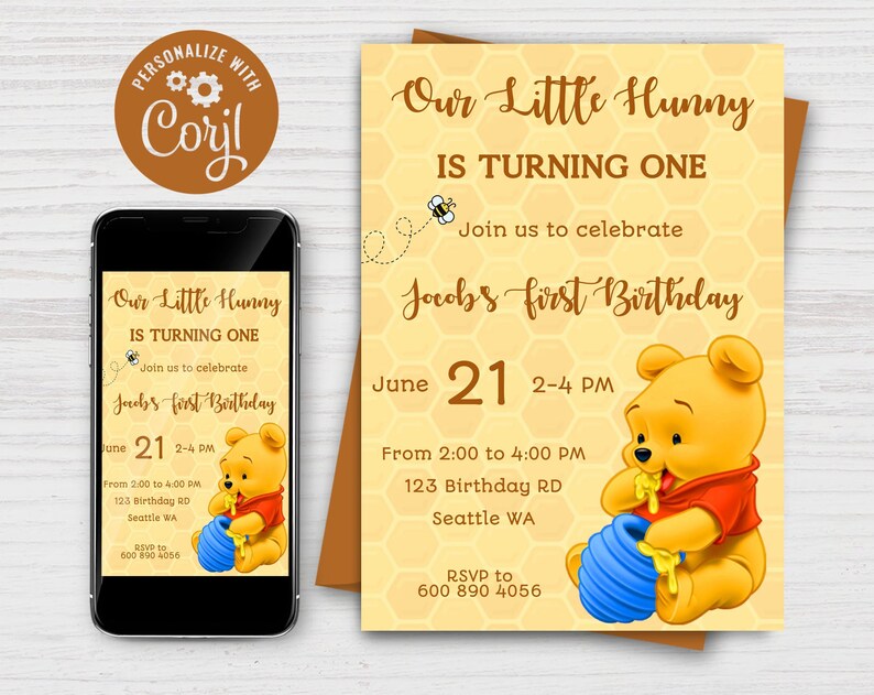 EDITABLE Winnie the Pooh 1st Birthday Invitation First Etsy