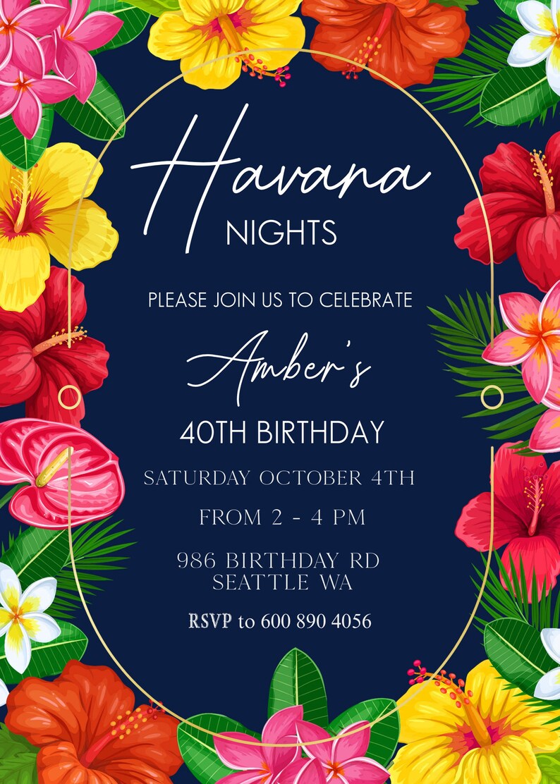 EDITABLE Havana Nights Invitation, Havana Nights Adult Birthday Invite ...