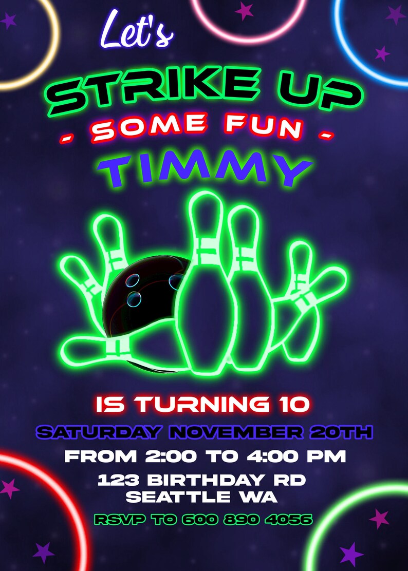 EDITABLE Bowling Party Bowling Birthday Invitation Kids Etsy