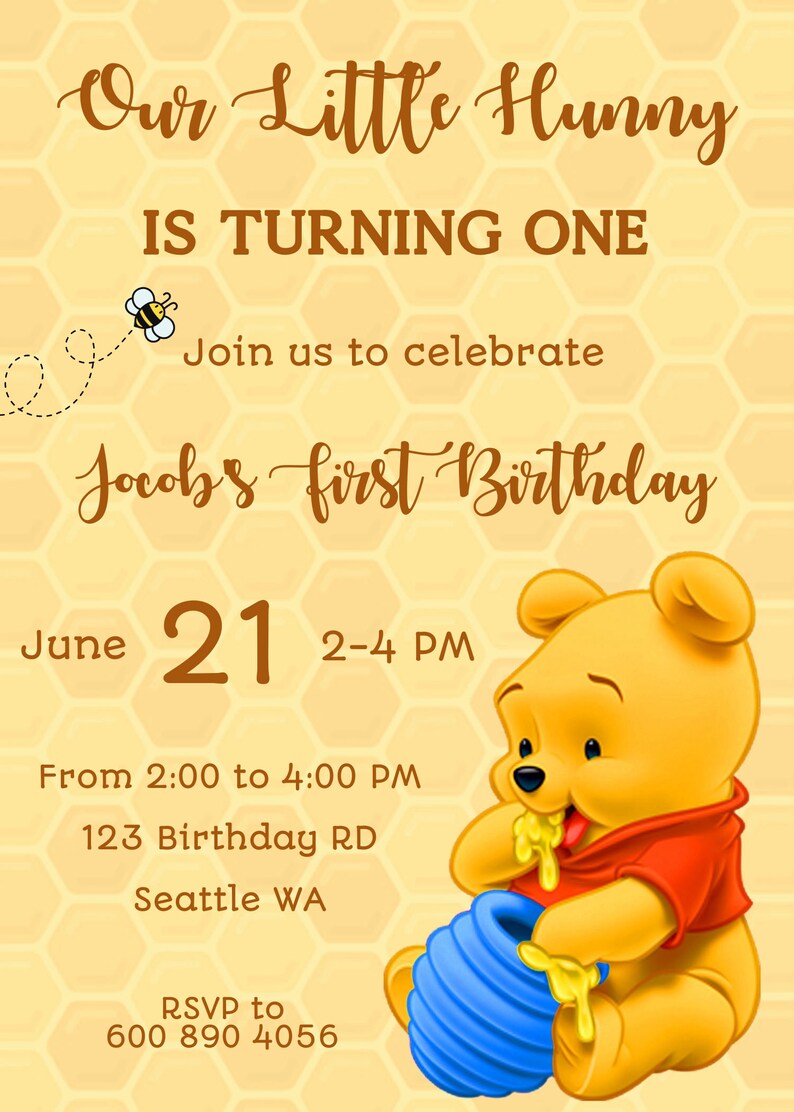 EDITABLE Winnie the Pooh 1st Birthday Invitation First Etsy
