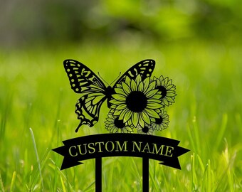 Custom Butterfly Garden Metal Signs-Metal Garden Stake Sign-Personalized Garden Metal Art-Metal Yard Art-Gardener Name Sign-Yard Metal Decor