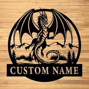 Custom Dragon Metal Wall Sign-Personalized Dragon Metal Wall Art-Dragon Metal Wall Decor-Dragon Name Signs-Dragon Lover&#39;s Gift-Dragon Decor