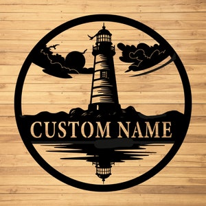Custom Lighthouse Metal Wall Sign-Personalized Lighthouse Metal Art-Lighthouse Metal Wall Decor-Lighthouse Led Decor-Lighthouse Name Signs