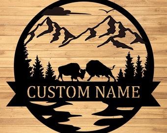Benutzerdefinierte Bison Metallwandschilder-Personalisierte Bison Metallwandkunst-Bison Metallwanddekor-Bison-Liebhaber-Geschenke-Bison-Namensschilder-Housewarminggeschenke