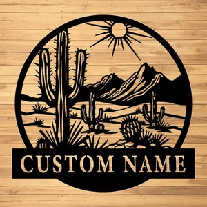 Insegna da parete in metallo con cactus personalizzata - Arte da parete in metallo con cactus personalizzata - Decorazione da parete in metallo con cactus - Regalo per amanti dei cactus - Decorazione a LED con cactus - Insegna con nome cactus