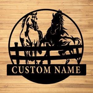 Enseigne murale en métal cheval personnalisée - oeuvre d&#39;art murale en métal personnalisée cheval - décoration murale en métal cheval - nom de ferme équestre - enseigne ranch en métal en métal - amateurs de chevaux