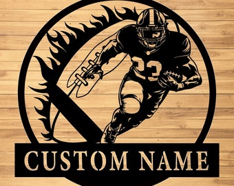 Cartello da parete in metallo personalizzato con motivo a calcio - Decorazione da parete in metallo con motivo a calcio - Decorazioni da parete in metallo con motivo a calcio - Cartelli con nome del giocatore di calcio - Regali a tema calcio