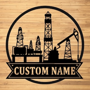 Personalized Metal Name Sign,Custom Oil Field Sign,Oil Rig Welcome Sign,Rustic Metal Wall Art,Split Monogram Metal Sign,Driller Gift