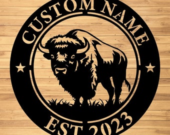 Benutzerdefinierte Bison Metallwandschilder-Personalisierte Bison Metallwandkunst-Bison Metallwanddekor-Bison-Liebhaber-Geschenke-Bison-Namensschilder-Housewarminggeschenke