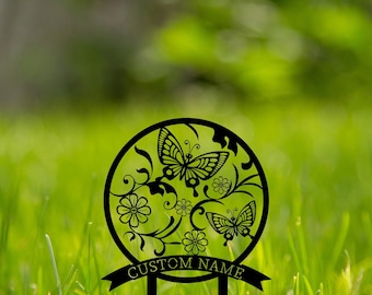 Custom Garden Metal Signs-Metal Garden Stake Signs-Personalized Garden Metal Art-Metal Yard Art-Gardener Name Signs-Butterfly Garden Stakes