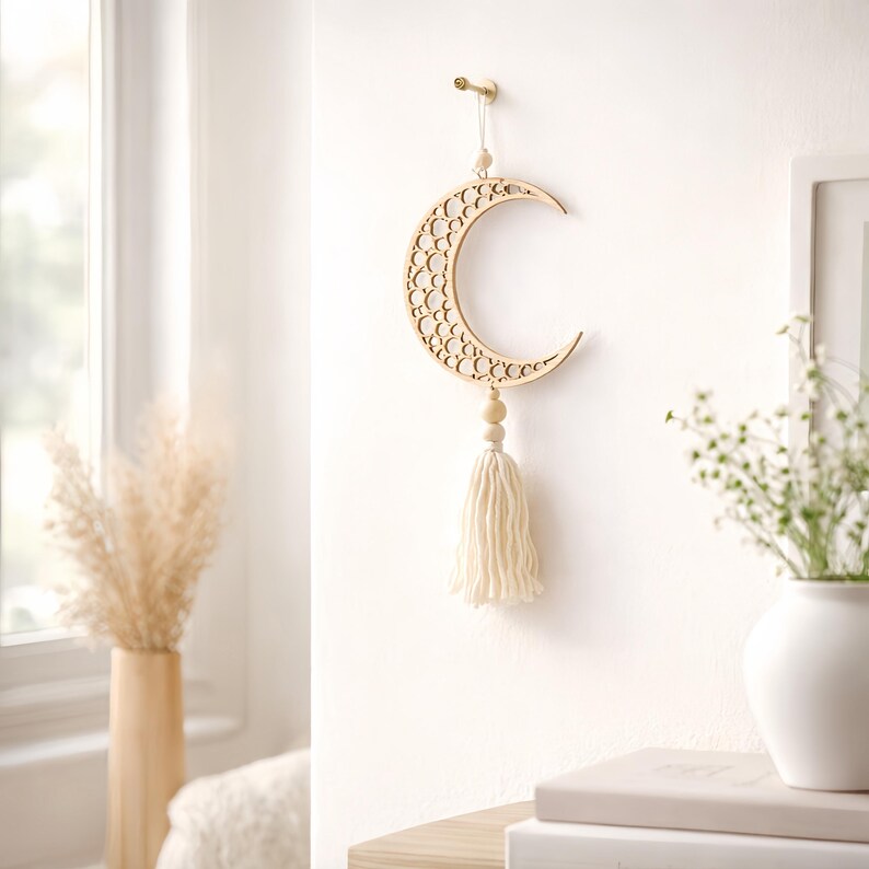 Handmade Star & Moon Hollow Wooden Wall Hanging - Minimalist Home ...