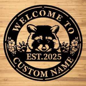 Custom Raccoon Metal Wall Signs-Personalized Raccoon Metal Wall Art-Raccoon Name Wall Hanging-Raccoon Led Metal Decor-Raccoon Lover Gifts