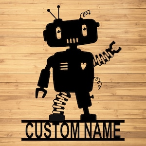 Custom Robot Metal Wall Signs-Personalized Robot Metal Wall Art-Robot Metal Wall Decor-Robot Name Signs-Robot Lover Gifts-Kid Room Decor