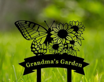 Custom Butterfly Garden Metal Signs-Metal Garden Stake Sign-Personalized Garden Metal Art-Metal Yard Art-Gardener Name Sign-Yard Metal Decor