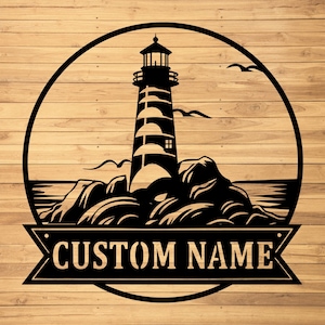 Custom Lighthouse Metal Wall Sign-Personalized Lighthouse Metal Art-Lighthouse Metal Wall Decor-Lighthouse Led Decor-Lighthouse Name Signs