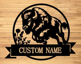 Benutzerdefinierte Bison Metall Wandschild-Personalisierte Bison Metall Wand Kunst-Bison Metall Wand Dekor-Bison Name Zeichen-Bison Metall LED Dekor-Bison Cabin Zeichen