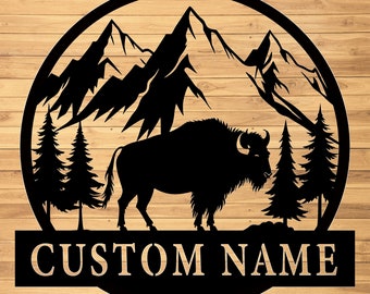 Benutzerdefinierte Bison Metall Wandschild-Personalisierte Bison Metall Wand Kunst-Bison Metall Wand Dekor-Bison Name Zeichen-Bison Metall LED Dekor-Bison Cabin Zeichen