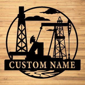 Personalized Metal Name Sign,Custom Oil Field Sign,Oil Rig Welcome Sign,Rustic Metal Wall Art,Split Monogram Metal Sign,Driller Gift