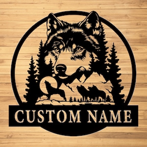 Custom Wolf Metal Wall Sign-Personalized Wolf Metal Wall Art-Wolf Metal Wall Decor-Wolf Name Signs-Wolf Lover&#39;s Gifts-Wolf Howling Signs