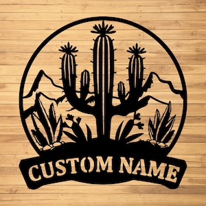 Insegna da parete in metallo con cactus personalizzata - Arte da parete in metallo con cactus personalizzata - Decorazione da parete in metallo con cactus - Regalo per amanti dei cactus - Decorazione a LED con cactus - Insegna con nome cactus