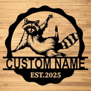 Custom Raccoon Metal Wall Signs-Personalized Raccoon Metal Wall Art-Raccoon Name Wall Hanging-Raccoon Led Metal Decor-Raccoon Lover Gifts