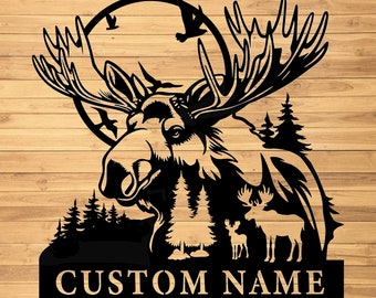Custom Moose Metal Wall Sign-Personalized Moose Metal Wall Art-Moose Metal Wall Decor-Moose Name Signs-Moose Led Decor-Moose Lover Gifts