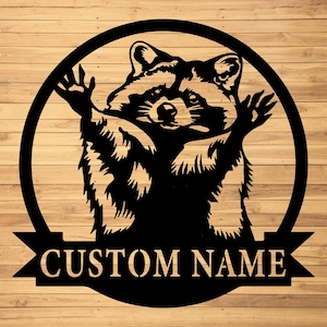 Custom Raccoon Metal Wall Signs-Personalized Raccoon Metal Wall Art-Raccoon Name Wall Hanging-Raccoon Led Metal Decor-Raccoon Lover Gifts