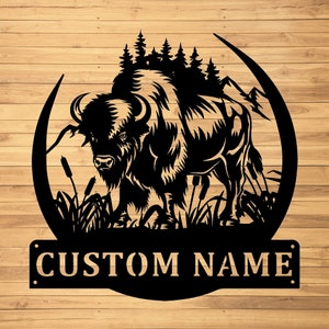 Custom Bison Metal Wall Signs-Personalized Bison Metal Wall Art-Bison Metal Wall Decor-Bison Lover Gifts-Bison Name Signs-Housewarming Gifts