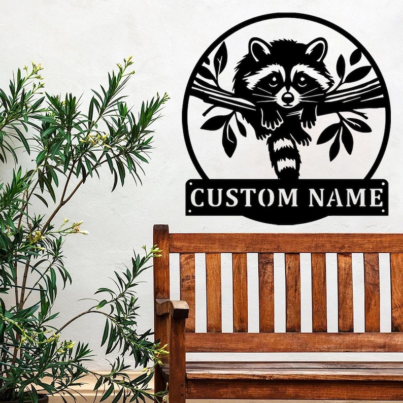 Metal Racoon Panel Custom Raccoon Metal Wall Signs-personalized Raccoon Metal Wall Art ...