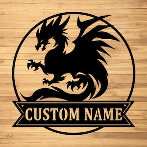 Custom Dragon Metal Wall Sign-Personalized Dragon Metal Wall Art-Dragon Metal Wall Decor-Dragon Name Signs-Dragon Lover&#39;s Gift-Dragon Decor