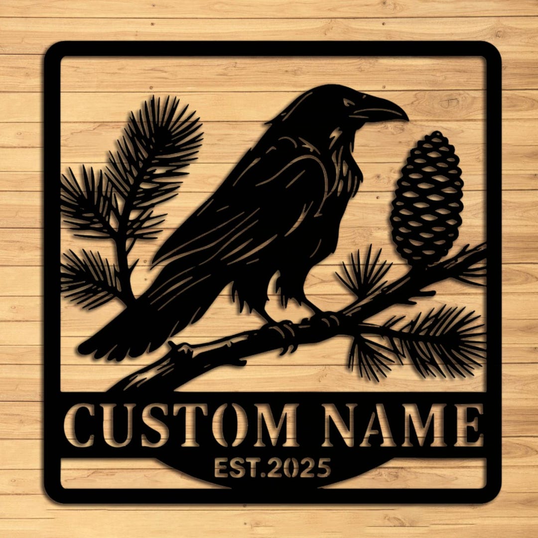 Custom Raven Metal Wall Sign, Personalized Raven Metal Wall Art, Rustic ...