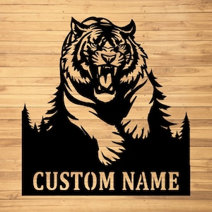 Custom Tiger Metal Wall Signs-Personalized Tiger Metal Wall Art-Personalized Tiger Sign-Metal Tiger name sign-Tiger Led Decor